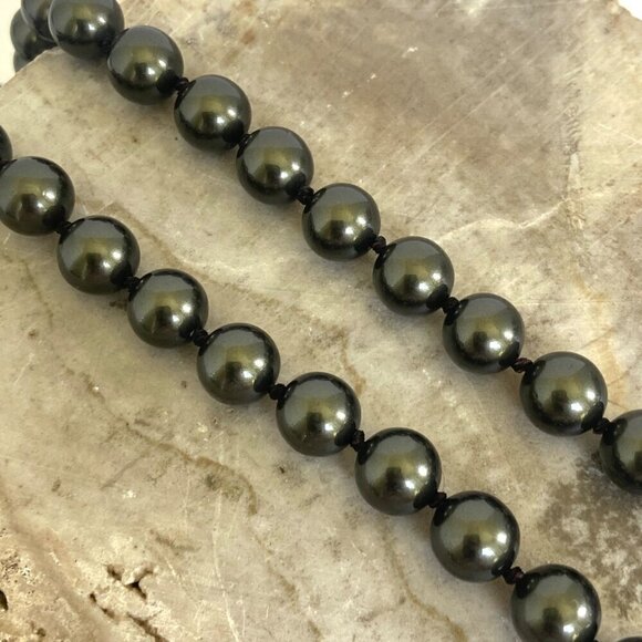 Sterling Silver 925 Knotted Single Strand 8MM Round Green Pearl Necklace 17" - Picture 11 of 16